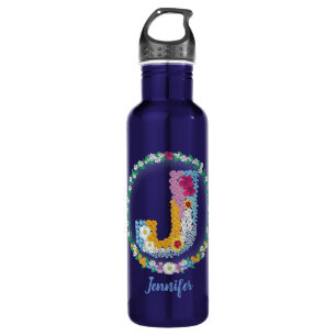 Flower Letters Initial "J" with Personalized name 710 Ml Water Bottle