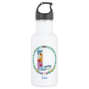 Flower Letters Initial "L" with Personalized name 532 Ml Water Bottle