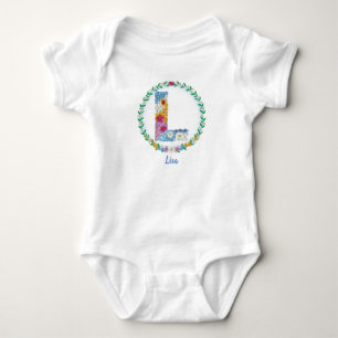 Flower Letters Initial "L" with Personalized name Baby Bodysuit