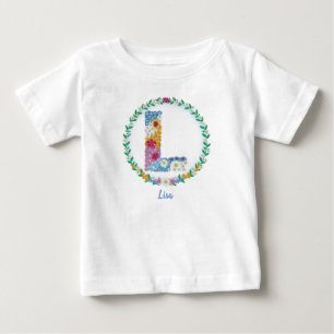 Flower Letters Initial "L" with Personalized name Baby T-Shirt