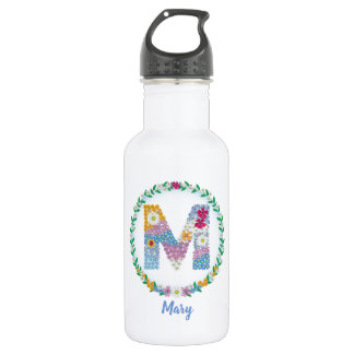 Flower Letters Initial "M" with Personalized name 532 Ml Water Bottle