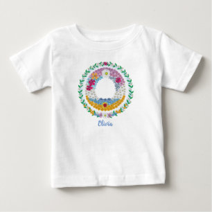 Flower Letters Initial "O" with Personalized name Baby T-Shirt