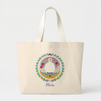 Flower Letters Initial "O" with Personalized name Large Tote Bag
