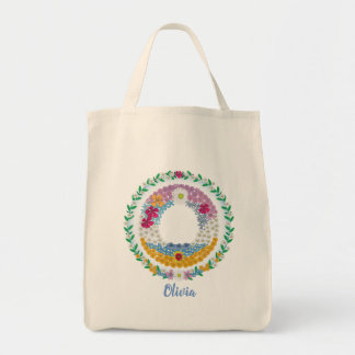 Flower Letters Initial "O" with Personalized name Tote Bag