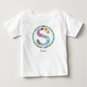 Flower Letters Initial "S" with Personalized name Baby T-Shirt