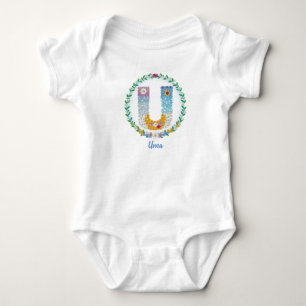 Flower Letters Initial "U" with Personalized name Baby Bodysuit