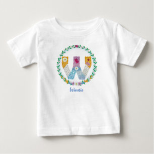 Flower Letters Initial "W" with Personalized name Baby T-Shirt