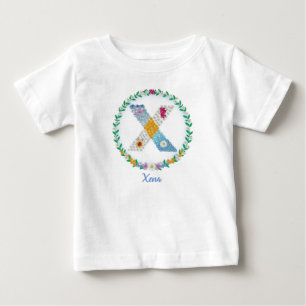 Flower Letters Initial "X" with Personalized name Baby T-Shirt
