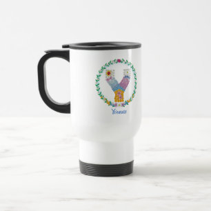 Flower Letters Initial "Y" with Personalized name Travel Mug