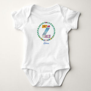 Flower Letters Initial "Z" with Personalized name Baby Bodysuit