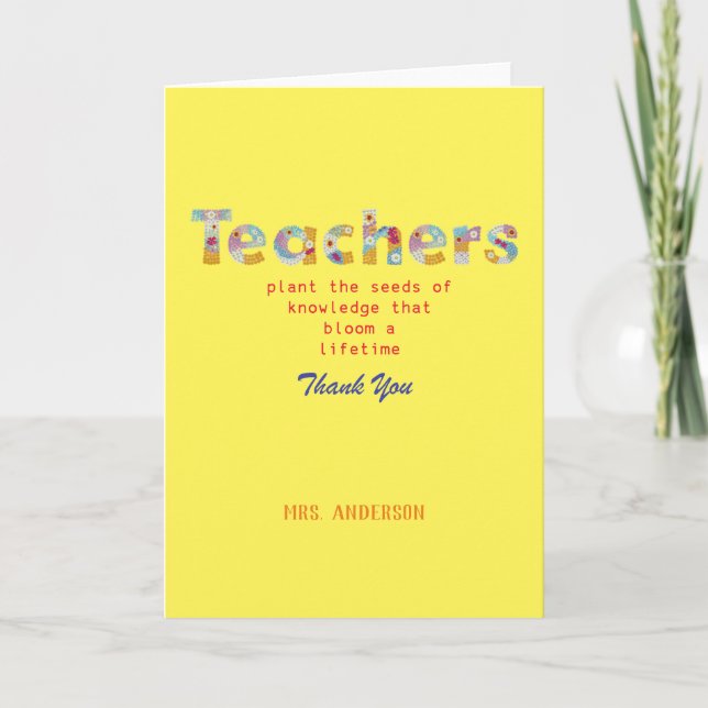 Flower Letters Teacher gift Thank You Card (Front)