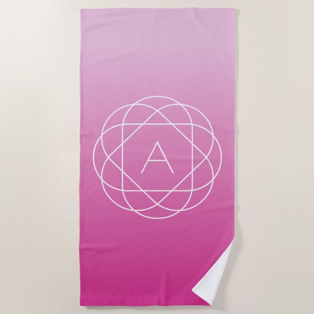 Flower-Like Geometric Monogram | Pink Shaded Ombre Beach Towel (Front)