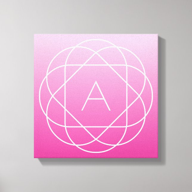 Flower-Like Geometric Monogram | Pink Shaded Ombre Canvas Print (Front)