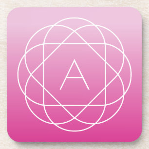 Flower-Like Geometric Monogram   Pink Shaded Ombre Coaster