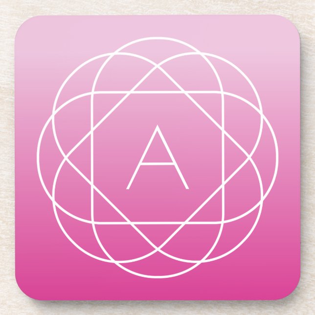 Flower-Like Geometric Monogram | Pink Shaded Ombre Coaster (Front)