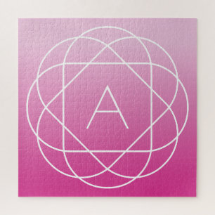 Flower-Like Geometric Monogram   Pink Shaded Ombre Jigsaw Puzzle