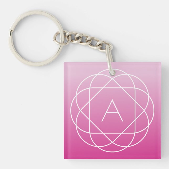 Flower-Like Geometric Monogram | Pink Shaded Ombre Keychain (Front)