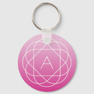 Flower-Like Geometric Monogram   Pink Shaded Ombre Keychain