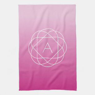 Flower-Like Geometric Monogram   Pink Shaded Ombre Kitchen Towel