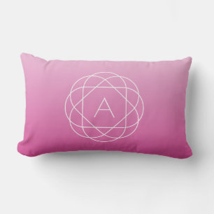 Flower-Like Geometric Monogram   Pink Shaded Ombre Lumbar Pillow