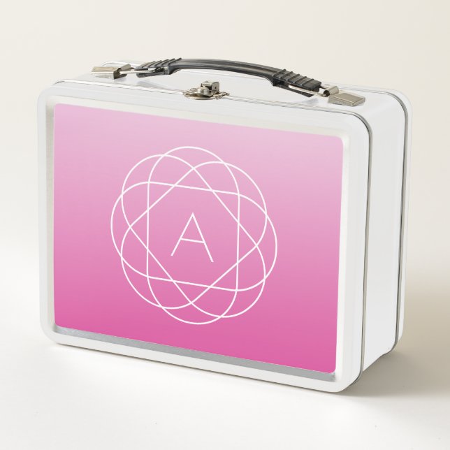 Flower-Like Geometric Monogram | Pink Shaded Ombre Metal Lunch Box (Front)