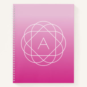 Flower-Like Geometric Monogram   Pink Shaded Ombre Notebook