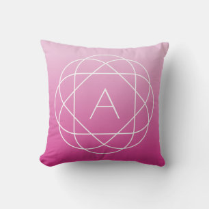 Flower-Like Geometric Monogram   Pink Shaded Ombre Throw Pillow