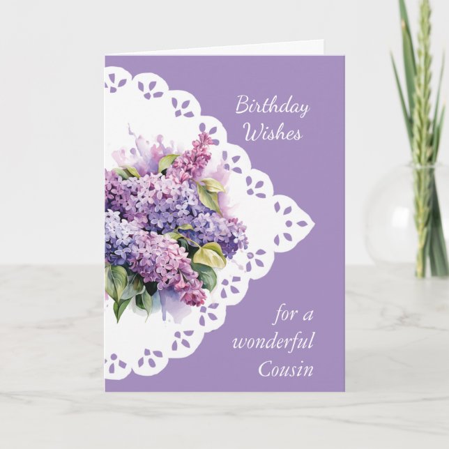  Flower Lilac Bouquet Cousin Birthday Card (Front)