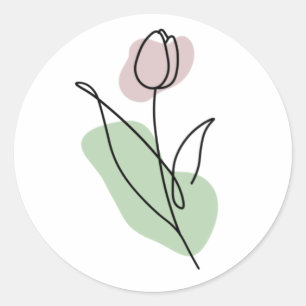 Flower Line Art   Classic Round Sticker