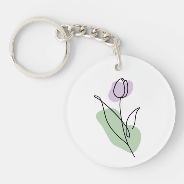 Flower Line Art   Keychain (Front)