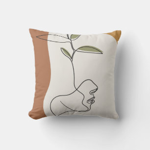 Flower line drawing, creative face fashion T-Shirt Throw Pillow