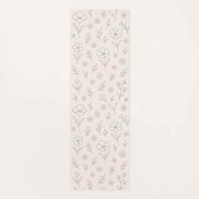 Flower Line Drawing Mindful Minimalist Yoga Mat (Front)
