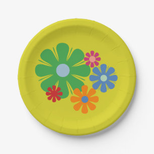 Flower Locus Retro 60s 70s Spring Floral Paper Plate