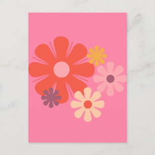 Flower Locus Retro Minimalist Floral Pattern Pink Postcard