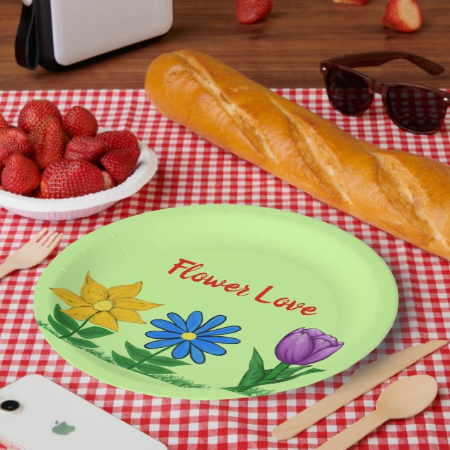 Flower Love Garden Flowers Green Paper Plate (Picnic)