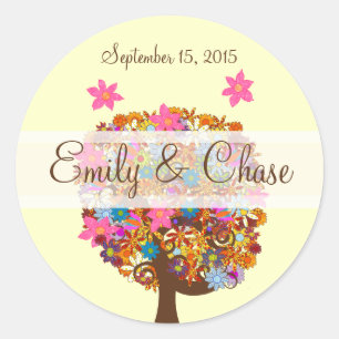 Flower Love Tree Pink Flower Wedding Seals