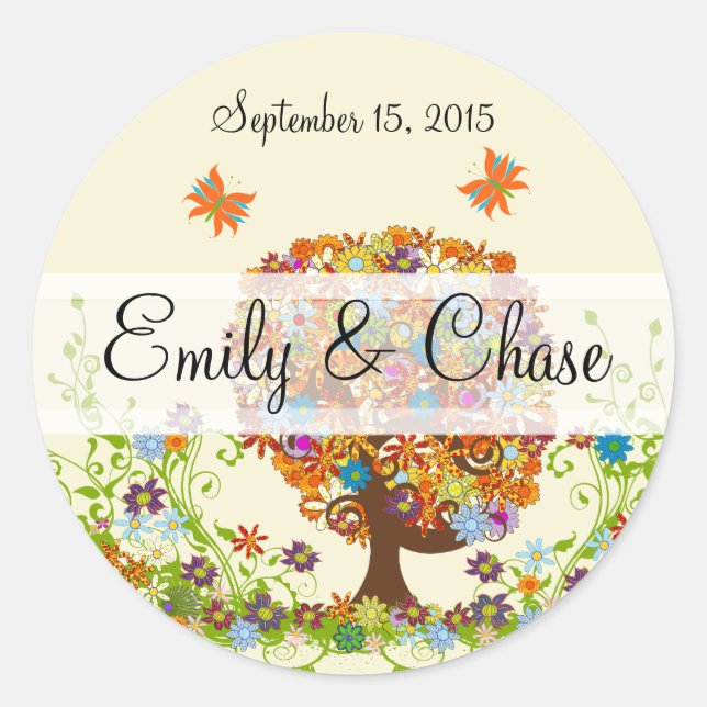 Flower Love Tree Wedding Stickers (Front)