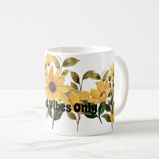Flower Lover Coffee Drinker, Yellow Daisy Mug (Front Right)