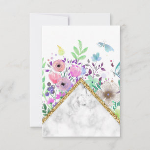 Flower Lover   Minimal Gold Flowers RSVP Card