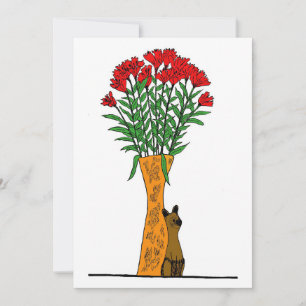 Flower Lover   Red Flowers With Wooden Cat Save The Date