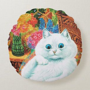 Flower Lovers Cat, Louis Wain Round Pillow