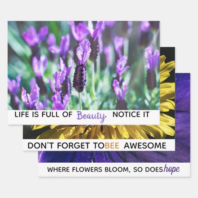 Flower macro photography motivational quotes wrapping paper sheet (Set)