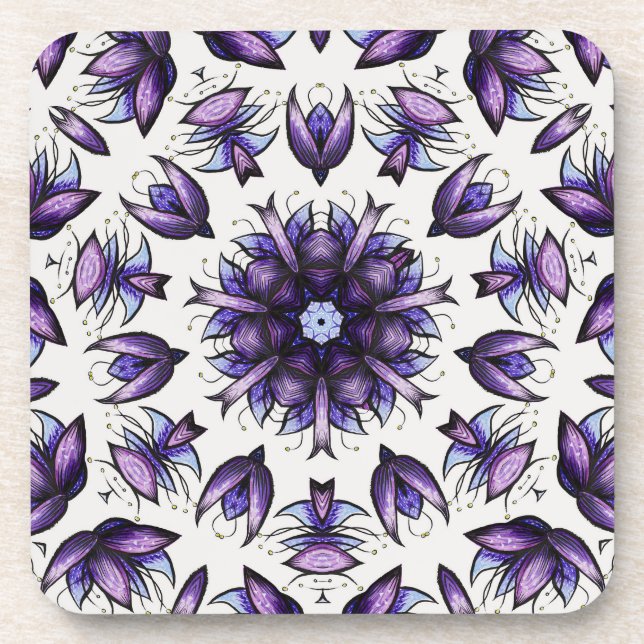 Flower Mandala Abstract Kaleidoscopic Pattern Coaster (Front)