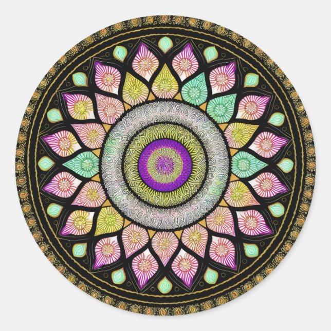 FLOWER MANDALA ART FOR SPIRITUAL MEDITATION CLASSIC ROUND STICKER (Front)