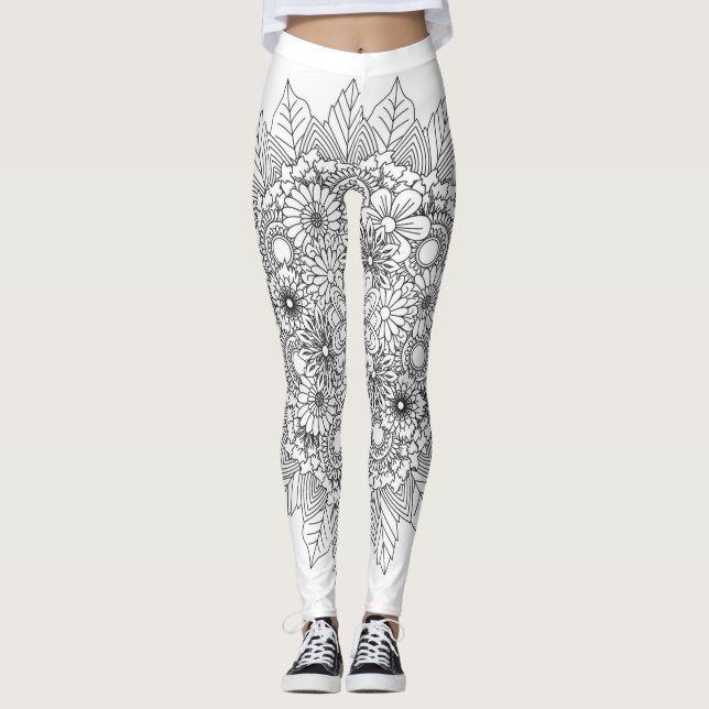 Flower Mandala Black and White Leggings (Front)