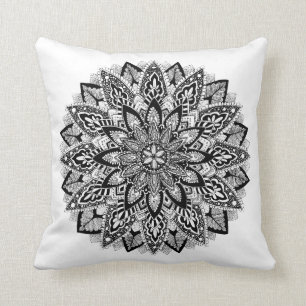 Flower Mandala black and white Throw Pillow