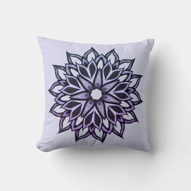 Flower Mandala Blue Violet Floral Art Throw Pillow (Front)