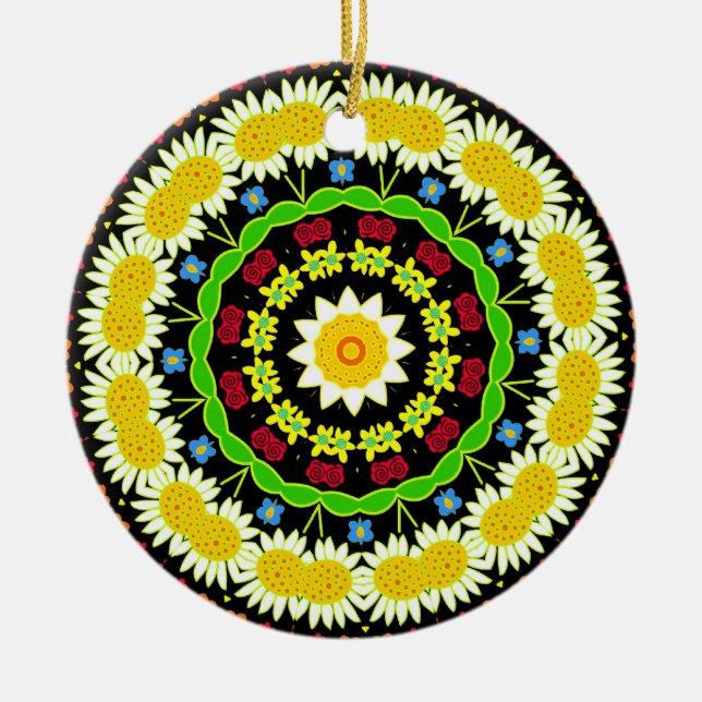 Flower Mandala Ceramic Ornament (Front)