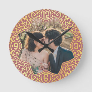 Flower Mandala Floral Shaped Photo Rose Pink Gold Round Clock