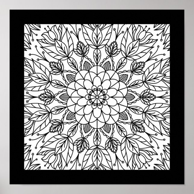 Flower Mandala Fun Party Poster for Colouring Craf (Front)